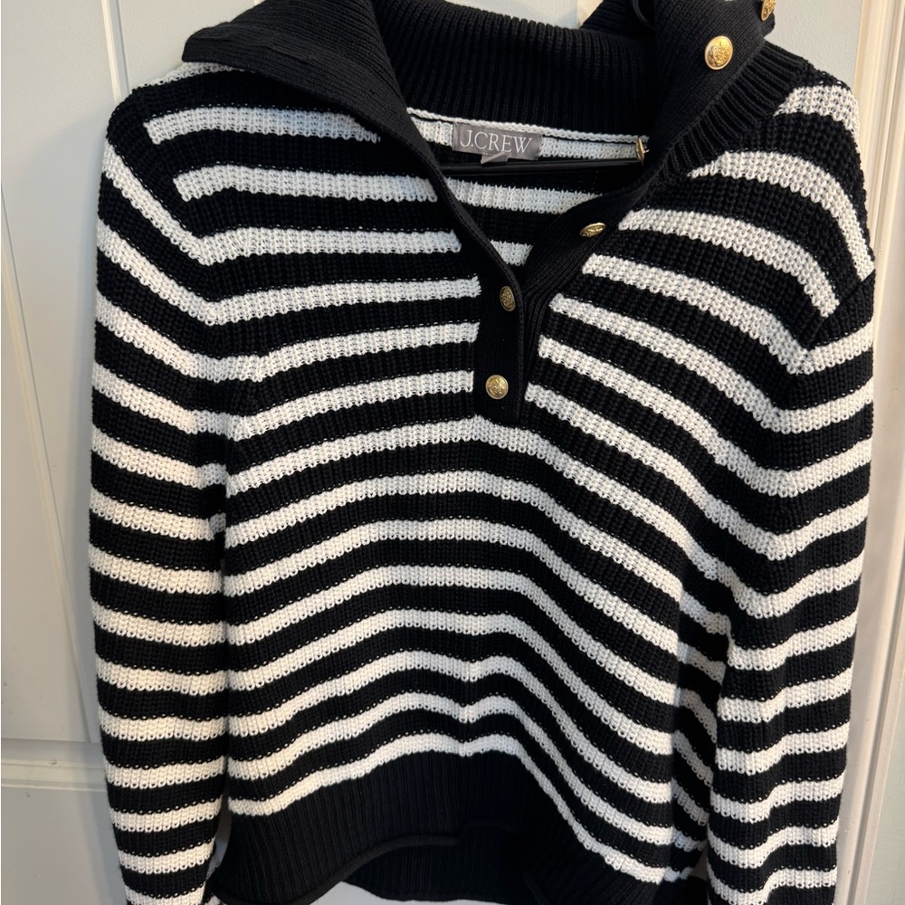 J. Crew Black and White Striped Cowl Neck Sweater
